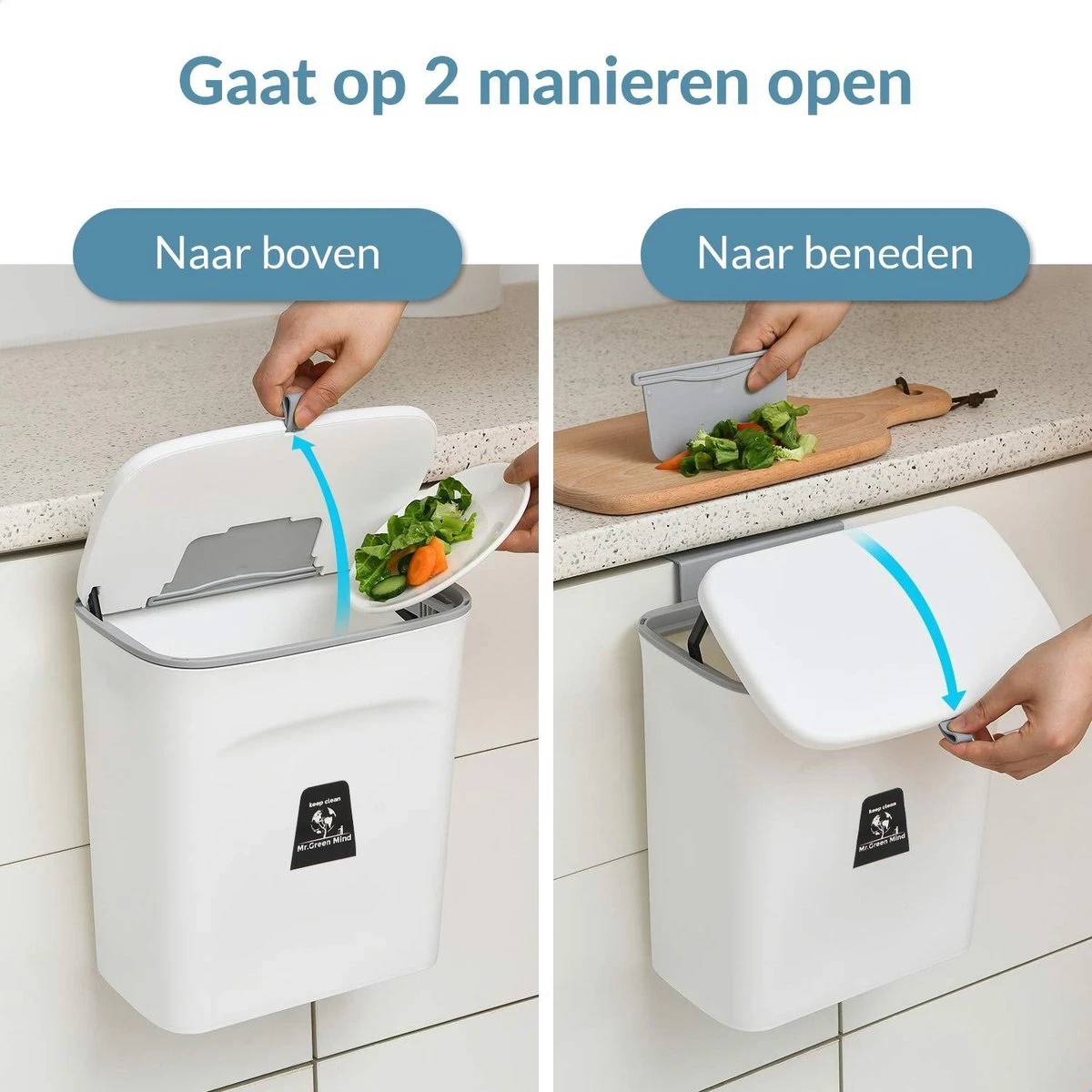 9L Prullenbak – Hangen Of Staan – Aanrecht Afvalbakje – GFT Afvalbak – Wit - Goed Sluitende Deksel - Geen Geur En Fruitvliegen - Afvalscheiding 4 9L Prullenbak – Hangen Of Staan – Aanrecht Afvalbakje – GFT Afvalbak – Wit - Goed Sluitende Deksel - Geen Geur En Fruitvliegen - Afvalscheiding - Afbeelding 2