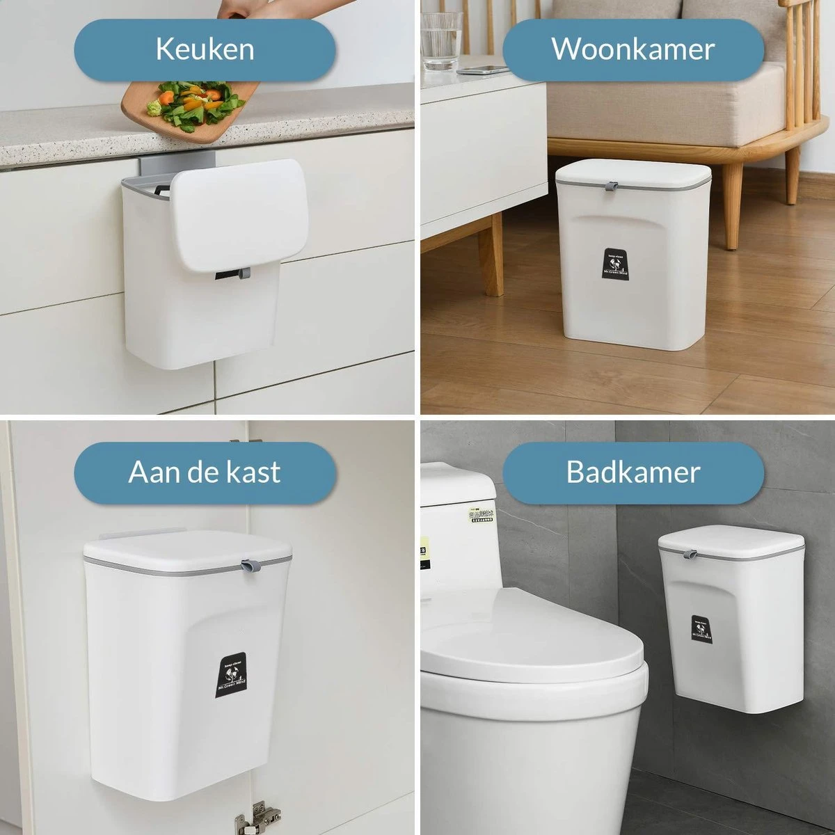 9L Prullenbak – Hangen Of Staan – Aanrecht Afvalbakje – GFT Afvalbak – Wit - Goed Sluitende Deksel - Geen Geur En Fruitvliegen - Afvalscheiding 5 9L Prullenbak – Hangen Of Staan – Aanrecht Afvalbakje – GFT Afvalbak – Wit - Goed Sluitende Deksel - Geen Geur En Fruitvliegen - Afvalscheiding - Afbeelding 3