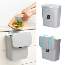 9L Prullenbak – Hangen Of Staan – Aanrecht Afvalbakje – GFT Afvalbak – Grijs - Goed Sluitende Deksel - Geen Geur En Fruitvliegen - Afvalscheiding -Mepal shop 1200x1200 996