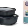 Mepal - Multikom Cirqula Rechthoekig 3-delige Set (500+1000+2000) - Mag In De Vriezer, Magnetron En Vaatwasser – Nordic Black – Meal Prep Bakjes - Bewaardozen Met Deksel