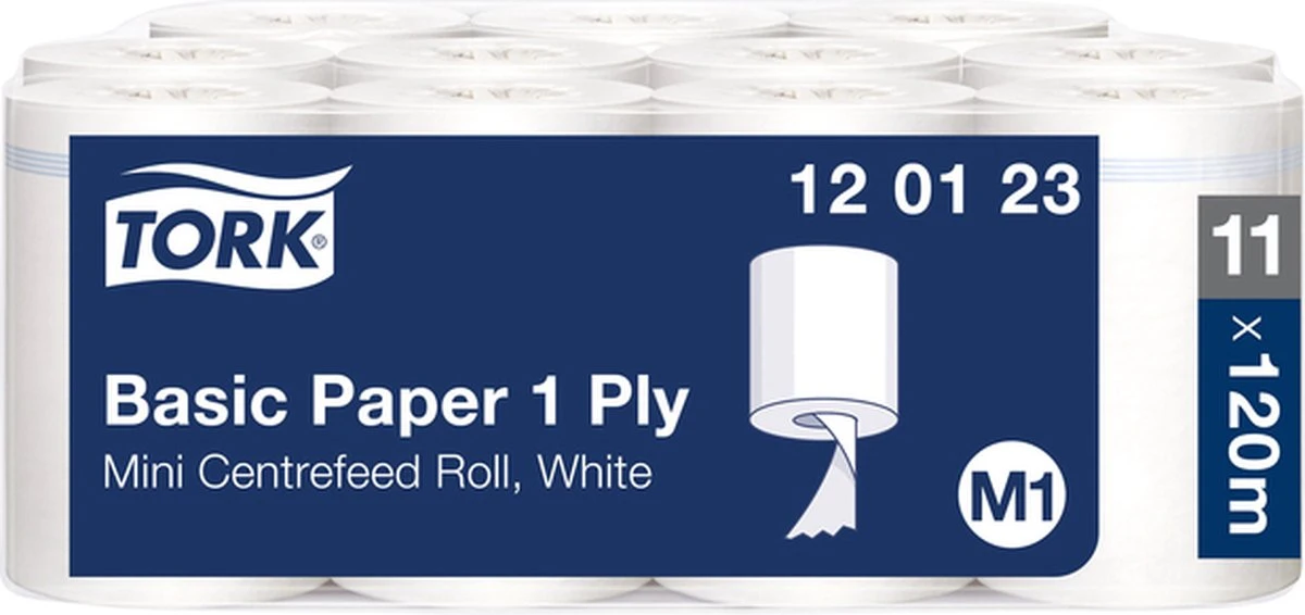 Tork Universal M1 Papier 1-laags Wit 22cm X 120 Meter - Doos 11 Rol 120123 3 Tork Universal M1 Papier 1-laags Wit 22cm X 120 Meter - Doos 11 Rol 120123
