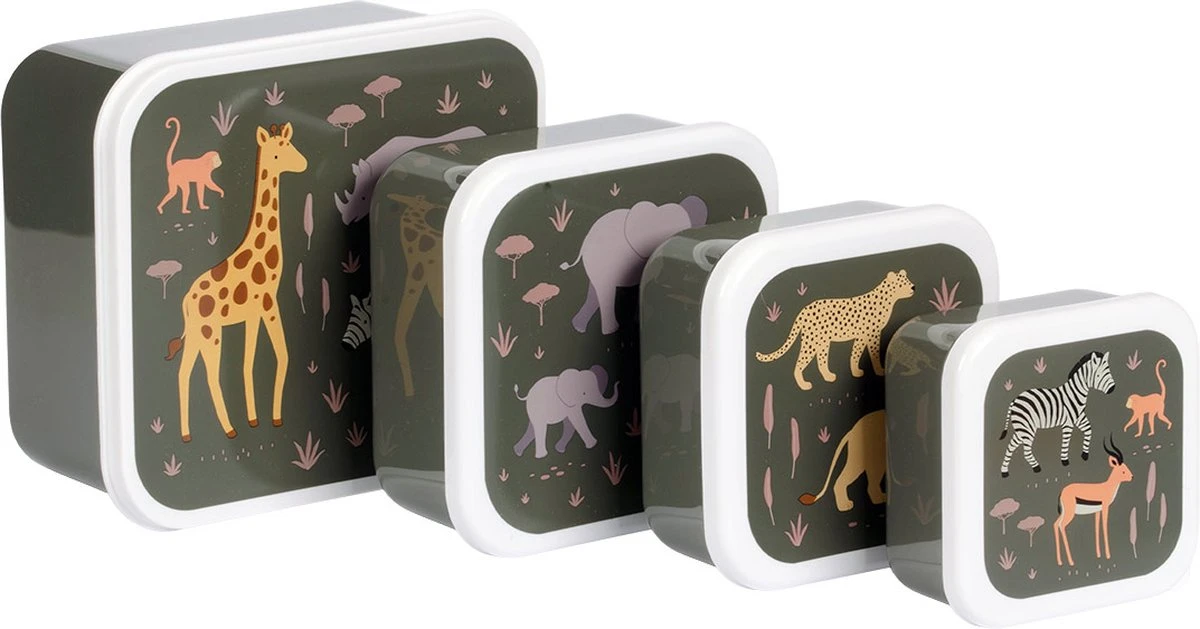 A Little Lovely Company - Brooddoos - Broodtrommel -Lunch & Snack Box Set Van 4 - Savanne 9 A Little Lovely Company - Brooddoos - Broodtrommel -Lunch & Snack Box Set Van 4 - Savanne - Afbeelding 7