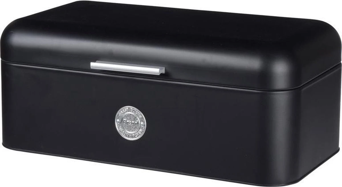 Excellent Houseware - Broodtrommel - Met Klepdeksel - Zwart - Metaal - Glans - Luchtgaten - Chique - Modern 3 Excellent Houseware - Broodtrommel - Met Klepdeksel - Zwart - Metaal - Glans - Luchtgaten - Chique - Modern