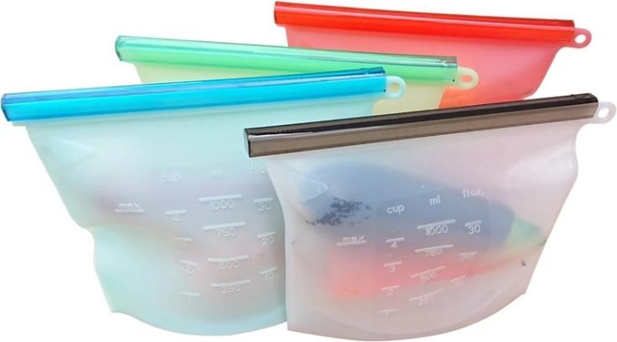 Siliconen Vershoudzakken | Bewaarzakken | Diepvrieszakken | Herbruikbaar | Lekvrij | Set 4-Stuks 1000ml | Vries & Hitte Bestendig | 4 Kleuren 3 Siliconen Vershoudzakken | Bewaarzakken | Diepvrieszakken | Herbruikbaar | Lekvrij | Set 4-Stuks 1000ml | Vries & Hitte Bestendig | 4 Kleuren