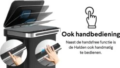 Homra DEXER Afvalscheiding Prullenbak - 4 Vakken - 60 Liter (2×18L + 2×12L) - Recycle Sensor Prullenbak - RVS Afvalemmer - Afvalscheidingsprullenbak - Design Keuken Afvalemmer - Automatische Lucht- En Bacterie Filter - Soft Close Deksel – Kleur Zwart -Mepal shop 1200x685 4