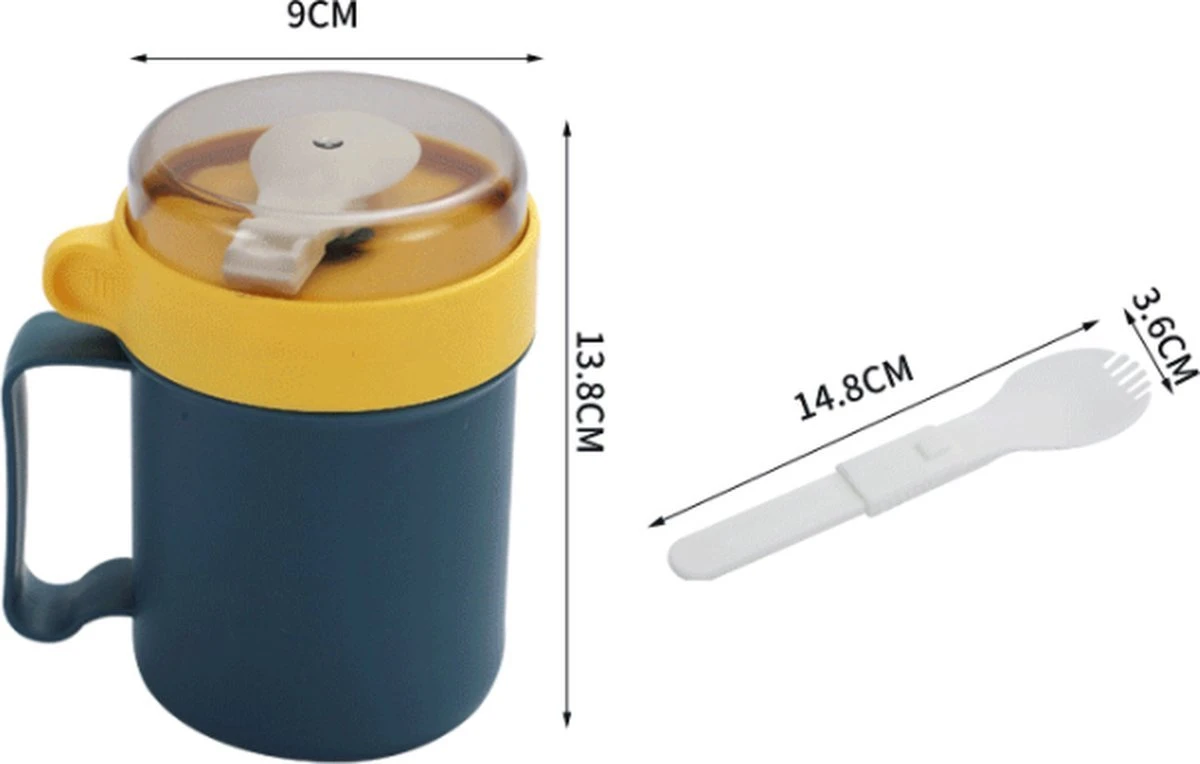 Soepbeker Magnetron 500ml- Milieuvriendelijk - Hitte Bestendige Beker - Lunchcontainer - Yoghurt To Go - Soepbeker To Go - Inclusief Lepel/vork - Donker Blauw 4 Soepbeker Magnetron 500ml- Milieuvriendelijk - Hitte Bestendige Beker - Lunchcontainer - Yoghurt To Go - Soepbeker To Go - Inclusief Lepel/vork - Donker Blauw - Afbeelding 2