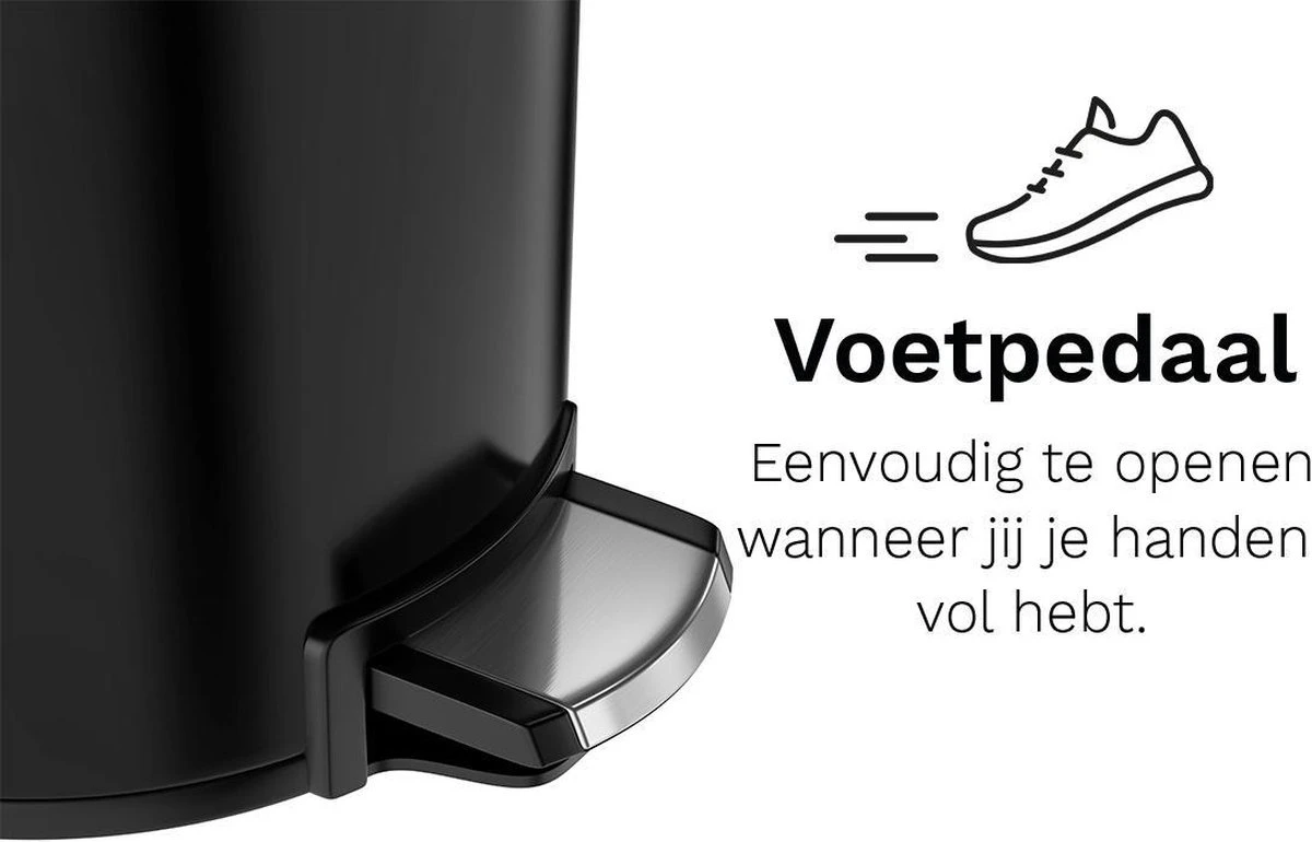 Pedaalemmer Stangvollby Kallax - 5 Liter - RVS - Zwart - Prullenbak - Toilet - Badkamer - Klein - Soft Close Deksel - Chique Design - Kleine Zwarte Pedaal Afvalemmer - Vuilnisbak Badkamer 8 Pedaalemmer Stangvollby Kallax - 5 Liter - RVS - Zwart - Prullenbak - Toilet - Badkamer - Klein - Soft Close Deksel - Chique Design - Kleine Zwarte Pedaal Afvalemmer - Vuilnisbak Badkamer - Afbeelding 6