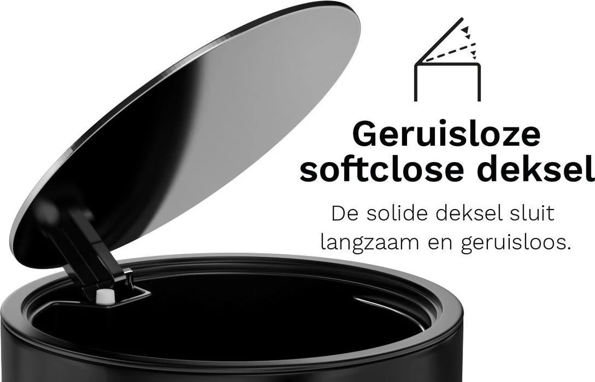 Pedaalemmer Stangvollby Kallax - 5 Liter - RVS - Zwart - Prullenbak - Toilet - Badkamer - Klein - Soft Close Deksel - Chique Design - Kleine Zwarte Pedaal Afvalemmer - Vuilnisbak Badkamer 5 Pedaalemmer Stangvollby Kallax - 5 Liter - RVS - Zwart - Prullenbak - Toilet - Badkamer - Klein - Soft Close Deksel - Chique Design - Kleine Zwarte Pedaal Afvalemmer - Vuilnisbak Badkamer - Afbeelding 3