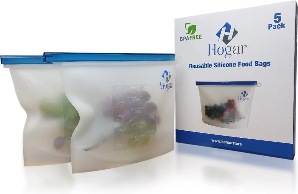 Vershoudzakjes Van Hogar - Siliconen Vershoudzakken - Herbruikbaar Diepvrieszakjes - Meal Prep - Set Van 5 - BPA Vrij - Verwarmbaar - Invriesbaar - Vaatwasser Bestendig - Duurzaam 3 Vershoudzakjes Van Hogar - Siliconen Vershoudzakken - Herbruikbaar Diepvrieszakjes - Meal Prep - Set Van 5 - BPA Vrij - Verwarmbaar - Invriesbaar - Vaatwasser Bestendig - Duurzaam
