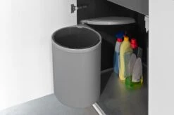 Eleganca Afvalbak 13 Liter – Inbouw Prullenbak – Inbouw Afvalemmer – Uittrekbare Prullenbak – Afvalemmer Keuken – Hygiënisch – Ruimtebesparend Vuilnisbak – Rond – Grijs – B27.7xD27.7xH35.5cm