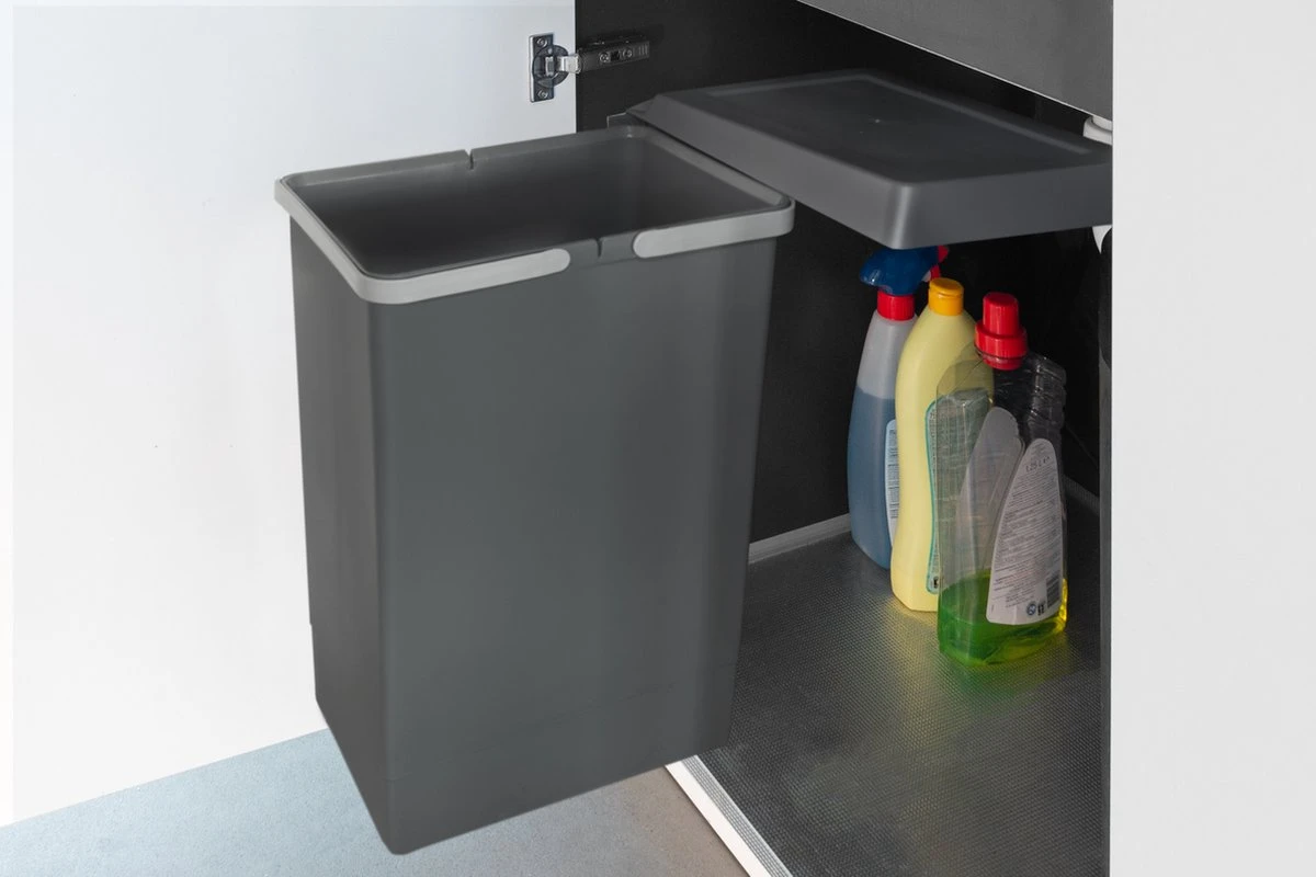 Eleganca Afvalbak 24 Liter – Inbouw Prullenbak – Inbouw Afvalemmer 24L – Uittrekbare Prullenbak – Afvalemmer Keuken – Hygiënisch – Ruimtebesparend Vuilnisbak – Uitdraaiende Prullenbak Deur – Antraciet – B34.1xD26xH46.6cm 7 Eleganca Afvalbak 24 Liter – Inbouw Prullenbak – Inbouw Afvalemmer 24L – Uittrekbare Prullenbak – Afvalemmer Keuken – Hygiënisch – Ruimtebesparend Vuilnisbak – Uitdraaiende Prullenbak Deur – Antraciet – B34.1xD26xH46.6cm - Afbeelding 5
