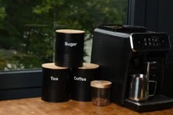 Bewaarblik - Voorraadpotten - Suikerpot - 3 Stuks - Voorraadblik - Deksel Bamboe - Luchtdict Voorraadbussen Potten - Koffie Thee Suiker - Zwart -Mepal shop 1200x800 261