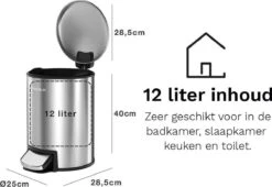 Pedaalemmer - 12 Liter - RVS - Afvalemmer StangVollby Docksta - Toilet - Badkamer - Kantoor - Klein - Soft Close Deksel - Chique Design - RVS Pedaal Prullenbak - Afvalzak Inkeping - Vuilnisbak Badkamer -Mepal shop 1200x828 3