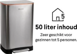 Pedaalemmer RVS 50 Liter - Prullenbak Met Pedaal Homra KONIQ - 50L Zilver - Automatische Lucht Filter - Odor Control Filter - Softclose Deksel - Design Afvalemmer - Duurzaam Vingerafdrukvrij En Vuilafstotend RVS - Keuken En Kantoor Vuilbak -Mepal shop 1200x846