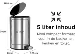 Pedaalemmer - 5 Liter - RVS - Prullenbak StangVollby Kallax - Toilet - Badkamer - Klein - Soft Close Deksel - Chique Design - Kleine RVS Pedaal Afvalemmer - Vuilnisbak -Mepal shop 1200x864 1