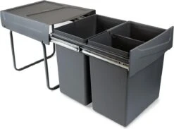 Eleganca Afvalbak 2x20 Liter – Inbouw Prullenbak – Inbouw Afvalemmer 40 Liter – Uittrekbare Vuilnisbak – Afvalemmer Keuken – Hygiënisch – Ruimtebesparend Vuilnisbak – Met 2 Compartimenten – Afvalscheiding Vuilbak – Antraciet – B34,2xD46.9xH38.9cm -Mepal shop 1200x889