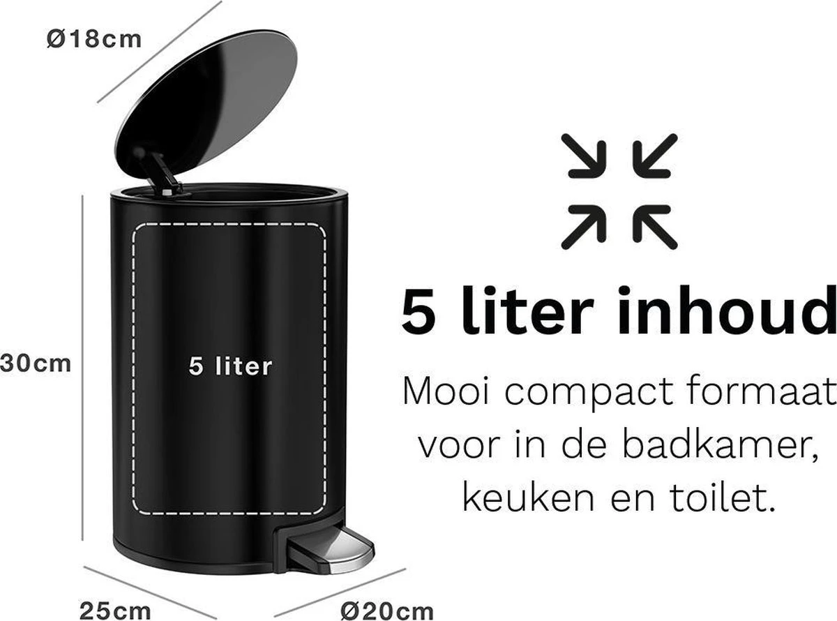 Pedaalemmer Stangvollby Kallax - 5 Liter - RVS - Zwart - Prullenbak - Toilet - Badkamer - Klein - Soft Close Deksel - Chique Design - Kleine Zwarte Pedaal Afvalemmer - Vuilnisbak Badkamer 9 Pedaalemmer Stangvollby Kallax - 5 Liter - RVS - Zwart - Prullenbak - Toilet - Badkamer - Klein - Soft Close Deksel - Chique Design - Kleine Zwarte Pedaal Afvalemmer - Vuilnisbak Badkamer - Afbeelding 7