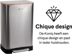 Pedaalemmer RVS 50 Liter - Prullenbak Met Pedaal Homra KONIQ - 50L Zilver - Automatische Lucht Filter - Odor Control Filter - Softclose Deksel - Design Afvalemmer - Duurzaam Vingerafdrukvrij En Vuilafstotend RVS - Keuken En Kantoor Vuilbak -Mepal shop 1200x902 5