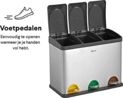 Homra STEPHS Afvalscheiding Prullenbak Met 3 Vakken - 3 X 15L Inhoud - Trio Pedaalemmer - 45 Liter - Vingerafdrukvrij - Vuilafstotend - Anti-slip - Hoogwaardig RVS - Duurzaam ABS Kunststof - RVS - Hygiënisch Recyclen - Afvalscheidingsprullenbak -Mepal shop 1200x958 3