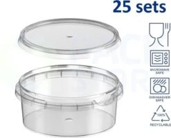 25 X Plastic Bakjes Met Deksel - 300 Ml - ø118mm - Vershoudbakjes- Meal Prep Bakjes - Transparant - Geschikt Voor Diepvries, Magnetron En Vaatwasser - Nederlandse Producent