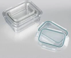 GOURMETmaxx Klick-it Glazen Bewaardozen, Set Van 4 Potten Met Deksels | Vaatwasmachine-, Magnetron- En Vriezerbestendig, Deksels Met Siliconen Afdichting En 4-weg Kliksluiting Transparent