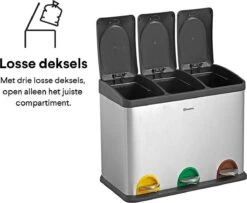 Homra STEPHS Afvalscheiding Prullenbak Met 3 Vakken - 3 X 15L Inhoud - Trio Pedaalemmer - 45 Liter - Vingerafdrukvrij - Vuilafstotend - Anti-slip - Hoogwaardig RVS - Duurzaam ABS Kunststof - RVS - Hygiënisch Recyclen - Afvalscheidingsprullenbak -Mepal shop 1200x987 2