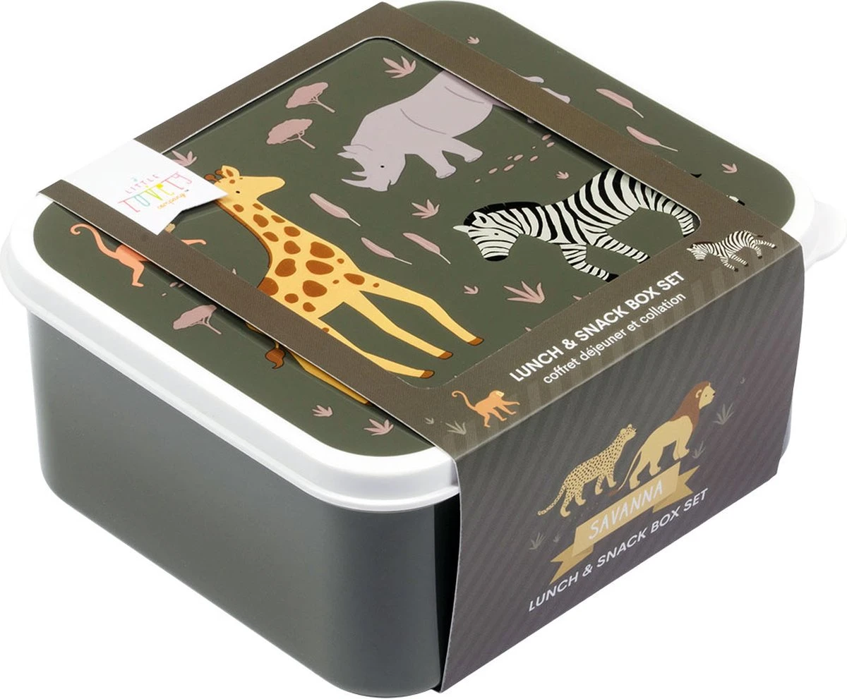 A Little Lovely Company - Brooddoos - Broodtrommel -Lunch & Snack Box Set Van 4 - Savanne 8 A Little Lovely Company - Brooddoos - Broodtrommel -Lunch & Snack Box Set Van 4 - Savanne - Afbeelding 6