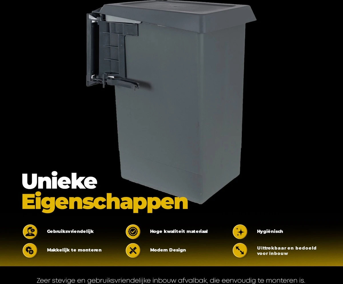 Eleganca Afvalbak 24 Liter – Inbouw Prullenbak – Inbouw Afvalemmer 24L – Uittrekbare Prullenbak – Afvalemmer Keuken – Hygiënisch – Ruimtebesparend Vuilnisbak – Uitdraaiende Prullenbak Deur – Antraciet – B34.1xD26xH46.6cm 8 Eleganca Afvalbak 24 Liter – Inbouw Prullenbak – Inbouw Afvalemmer 24L – Uittrekbare Prullenbak – Afvalemmer Keuken – Hygiënisch – Ruimtebesparend Vuilnisbak – Uitdraaiende Prullenbak Deur – Antraciet – B34.1xD26xH46.6cm - Afbeelding 6