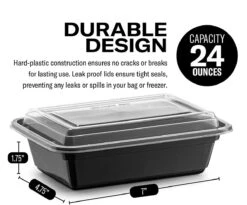 Buxibo - 50 Meal Prep Bakjes - Salade/Lunch Box - Diepvriesbakjes - Vershoudbakjes - Plastic Bakjes Met Deksel - Vershouddoos - Magnetron Vaatwasser Bestendig - 24 Oz/0.7 Liter Inhoud - Herbruikbaar - Kunststof - BPA Vrij - Zwart -Mepal shop 1200x997 6