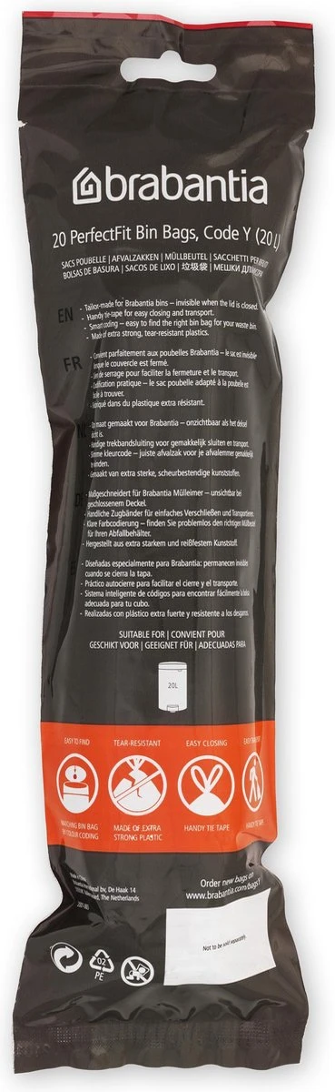 Brabantia PerfectFit Vuilniszakken - 20 L - Code Y - 6 Rollen X 20 Stuks 6 Brabantia PerfectFit Vuilniszakken - 20 L - Code Y - 6 Rollen X 20 Stuks - Afbeelding 4