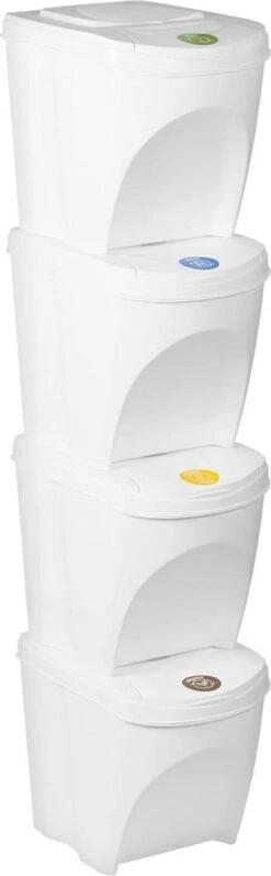 Prosperplast Set Van 4x Kunststof Afvalscheidingsbakken Wit Van 25 Liter - Scheidingsprullenbakken -Mepal shop 372x1200