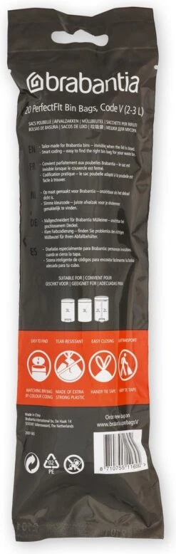 Brabantia PerfectFit Vuilniszakken - 2 - 3 L - Code V - 10 Rollen X 20 Stuks -Mepal shop 381x1200