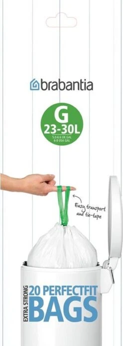 Brabantia Perfect Fit Afvalzak Met Trekbandsluiting - 23/30 L - Code G - 20 Stuks -Mepal shop 429x1200