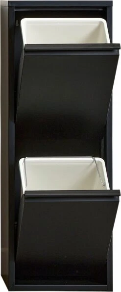 VEEHAUS – Allen - Prullenbak 2 Vakken – Afvalemmer 30 Liter (2x 15L) – Zwart - 2-vaks Prullenbak Afvalscheiding – Afvalbak Metaal – Hygiënisch Recyclen - Afval Scheiden - Prullenbak