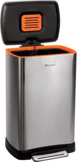 Pedaalemmer RVS 50 Liter - Prullenbak Met Pedaal Homra KONIQ - 50L Zilver - Automatische Lucht Filter - Odor Control Filter - Softclose Deksel - Design Afvalemmer - Duurzaam Vingerafdrukvrij En Vuilafstotend RVS - Keuken En Kantoor Vuilbak -Mepal shop 569x1200