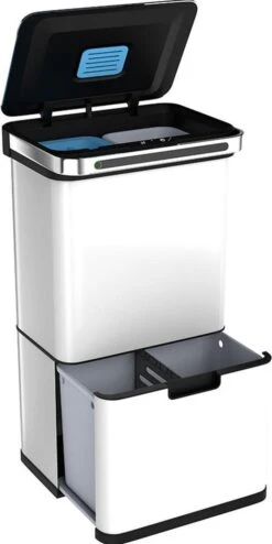 Homra DEXER Afvalscheiding Prullenbak - 4 Vakken - 60 Liter (2×18L + 2×12L) - Recycle Sensor Prullenbak - RVS Afvalemmer - Afvalscheidingsprullenbak - Design Keuken Afvalemmer - Automatische Lucht- En Bacterie Filter - Soft Close Deksel – Kleur Wit -Mepal shop 600x1200 2
