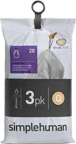 Simplehuman Pocket Liner (Q) Afvalzak - 50 L - 3x20 Stuks - Wit -Mepal shop 633x1200 2