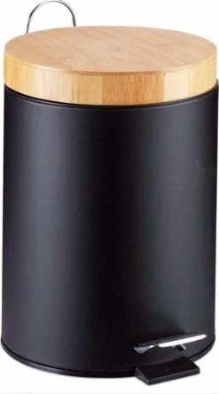 OMID HOME® - Bamboe Pedaalemmer - 12liter - Afvalemmer Badkamer - Afvalbak Toilet - Softclose - Zwart -Mepal shop 667x1200 5