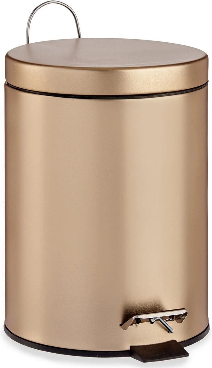 Berilo Pedaalemmer - Goudkleurig - Metaal - 3 Liter - Prullenbak - Pedaal - L22 X H28 Cm 5 Berilo Pedaalemmer - Goudkleurig - Metaal - 3 Liter - Prullenbak - Pedaal - L22 X H28 Cm - Afbeelding 3