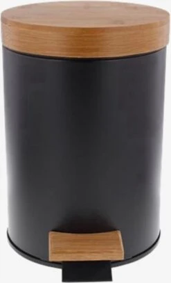 Merkloos Stijlvolle Prullenbak Met Bamboe Deksel – Zwart / Hout – Klein Formaat - 3L - Badkamer / Wc / Keuken / Kantoor / Horeca Prullenbak