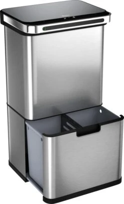 Homra DEXER Afvalscheiding Prullenbak - 4 Vakken - 60 Liter (2×18L + 2×12L) - Recycle Sensor Prullenbak - RVS Afvalemmer - Afvalscheidingsprullenbak - Design Keuken Afvalemmer - Automatische Lucht- En Bacterie Filter - Soft Close Deksel – Kleur RVS