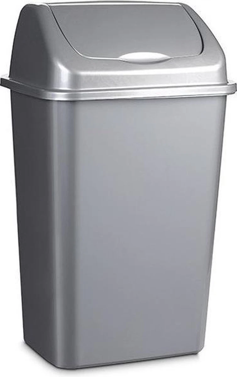 Kunststof Afvalemmers/vuilnisemmers In Het Zilver Van 50 Liter Met Deksel - Vuilnisbakken/prullenbakken - 40 X 35 X 68 Cm 3 Kunststof Afvalemmers/vuilnisemmers In Het Zilver Van 50 Liter Met Deksel - Vuilnisbakken/prullenbakken - 40 X 35 X 68 Cm