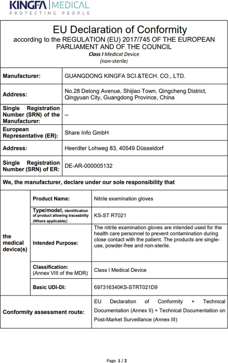 100 Medische Nitril Onderzoekshandschoenen | Kingfa KS-ST RT021 4 100 Medische Nitril Onderzoekshandschoenen | Kingfa KS-ST RT021 - Afbeelding 2
