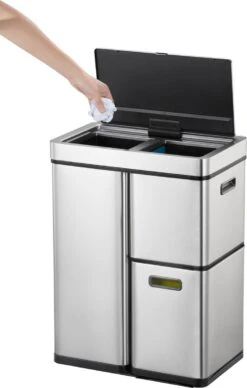 EKO Mirage Plus Sensor Afvalscheider Prullenbak - 30 + 15 + 15 L - Mat RVS -Mepal shop 763x1200 1