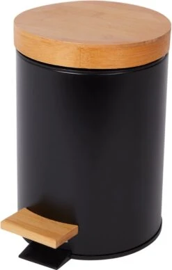 Prullenmand Premium Pedaalemmer Bamboe - Soft Close - Zwart - 3 Liter