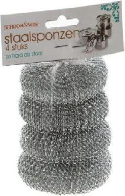 Staalsponzen 4 Delig - Pannenspons - Schuurspons - Roestvrij Staal (RVS) - Staalspons - 4 Stuks