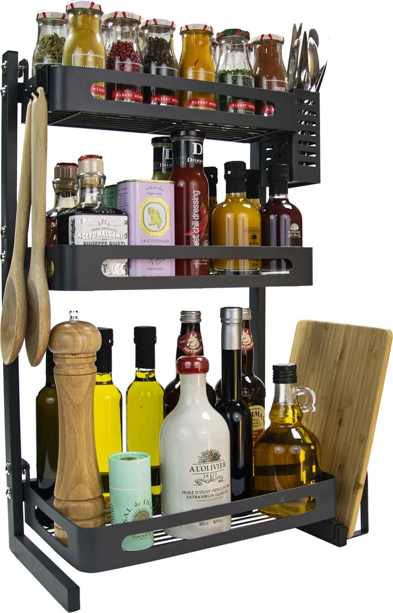 Chefs Cuisine Kruidenrek - Kruidenrek Staand - Keukenrek -aanrecht Organizer - Bureau Organizer - Keuken Organizers - Roestvrij Staal 3 Chefs Cuisine Kruidenrek - Kruidenrek Staand - Keukenrek -aanrecht Organizer - Bureau Organizer - Keuken Organizers - Roestvrij Staal