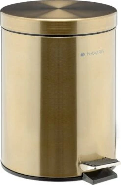 Navaris Badkamer Pedaalemmer 5 Liter - Badkamerprullenbak Met Deksel En Uitneembare Emmer Voor Badkamer, Toilet, Keuken - Metallic Goudkleurig