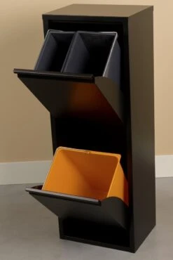 Vuilnisbak Voor Afvalscheiding Met 3 Binnenemmers. Zwart