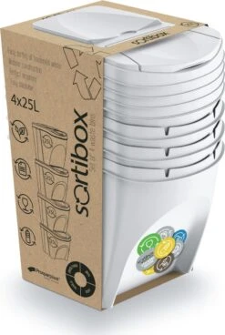 Prosperplast Set Van 4x Kunststof Afvalscheidingsbakken Wit Van 25 Liter - Scheidingsprullenbakken -Mepal shop 806x1200 3